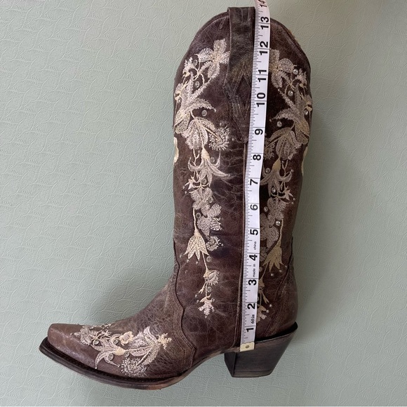 Corral Women's Crystals & Flower Embroidery Tobacco Western Boot Sz 9 - Picture 8 of 12
